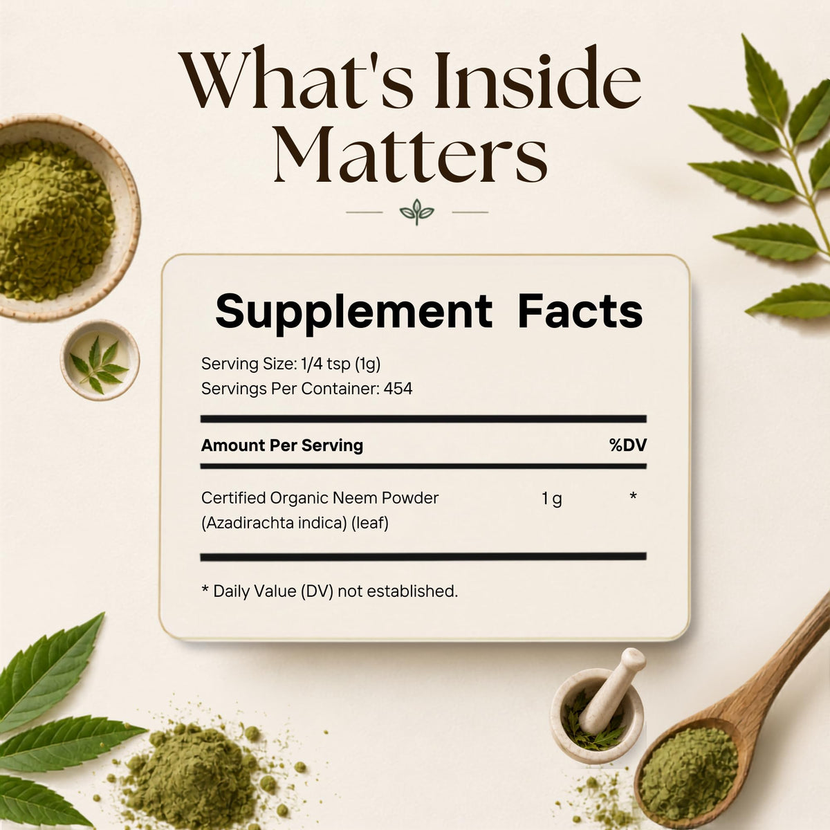 Vitamatic Certified USDA Organic Neem Leaf Powder – 1 lb (16 oz) 100% Pure Azadirachta Indica | Traditional Ayurvedic Herb for Skin, Immune, and Detox Support