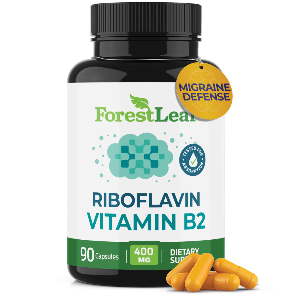 ForestLeaf Vitamin B2 riboflavin 400mg, Non GMO Gluten Free, 90 Count | High-Potency B2 Vitamin For Cellular Energy, Skin And Nervous System Support; Non-GMO, Gluten-Free, Vegetarian, Made In USA