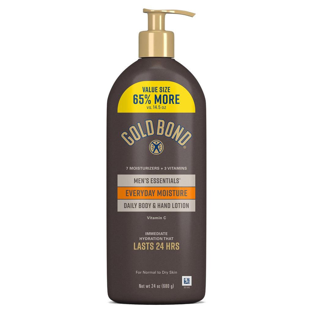 Gold Bond Men's Essentials Daily Body & Hand Lotion for Men, 24 oz | Everyday moisture with Vitamin C, hydrating lotion formulated for men's dry skin, value size, 24hr hydration
