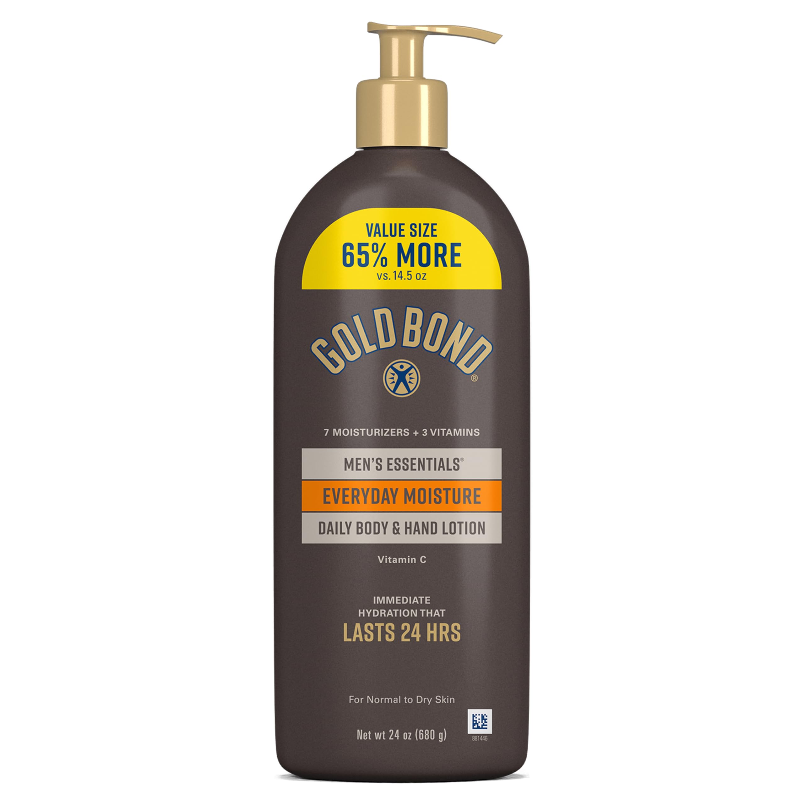 Gold Bond Men's Essentials Daily Body & Hand Lotion for Men, 24 oz | Everyday moisture with Vitamin C, hydrating lotion formulated for men's dry skin, value size, 24hr hydration