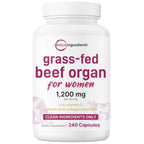 Micro Ingredients Grass‑Fed Beef Organ Supplement for Women – Bovine Beef Liver, Kidney, Heart & Uterus Tissue – 1,200 mg Organ Blend Plus Vitamin C, Colostrum & Collagen – 240 Capsules, No Fillers