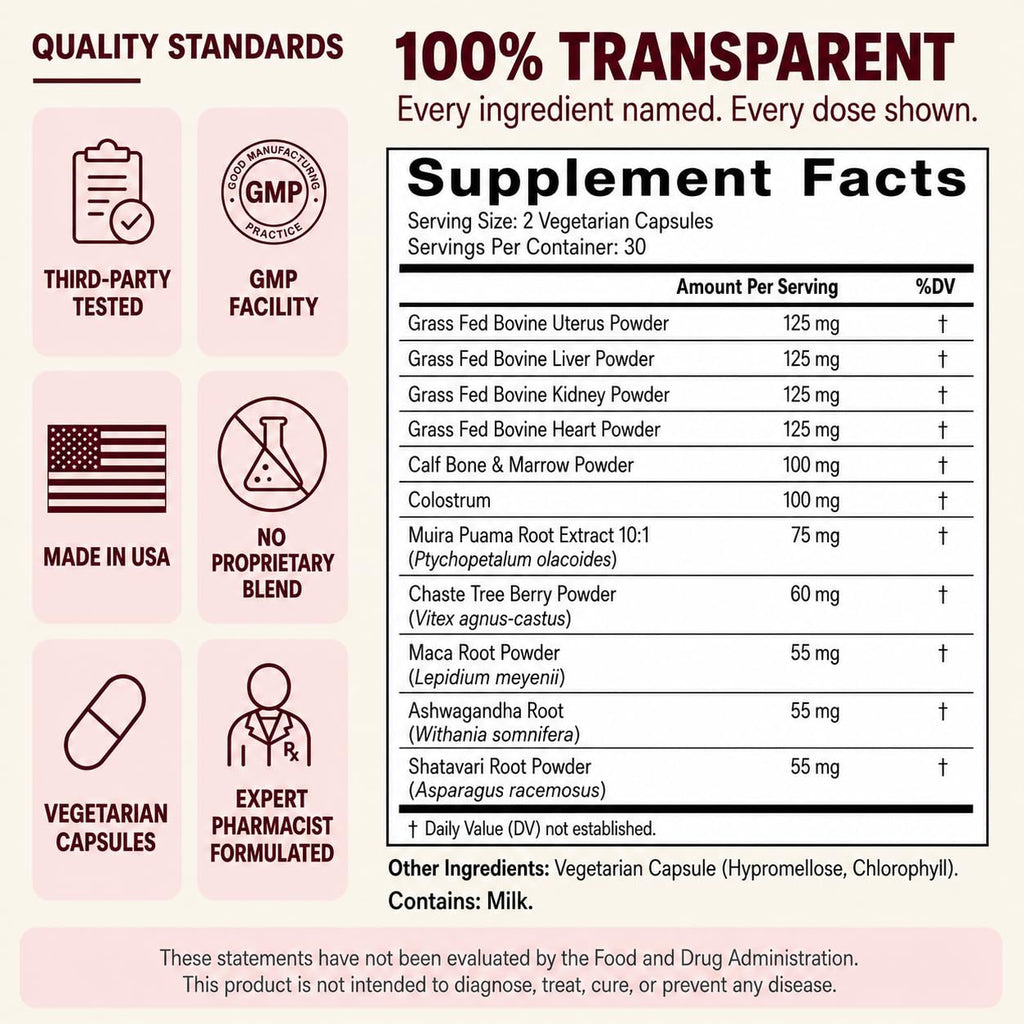 Beef Organ Supplement for Women, 11-in-1 Grass-Fed with Liver & Muira Puama