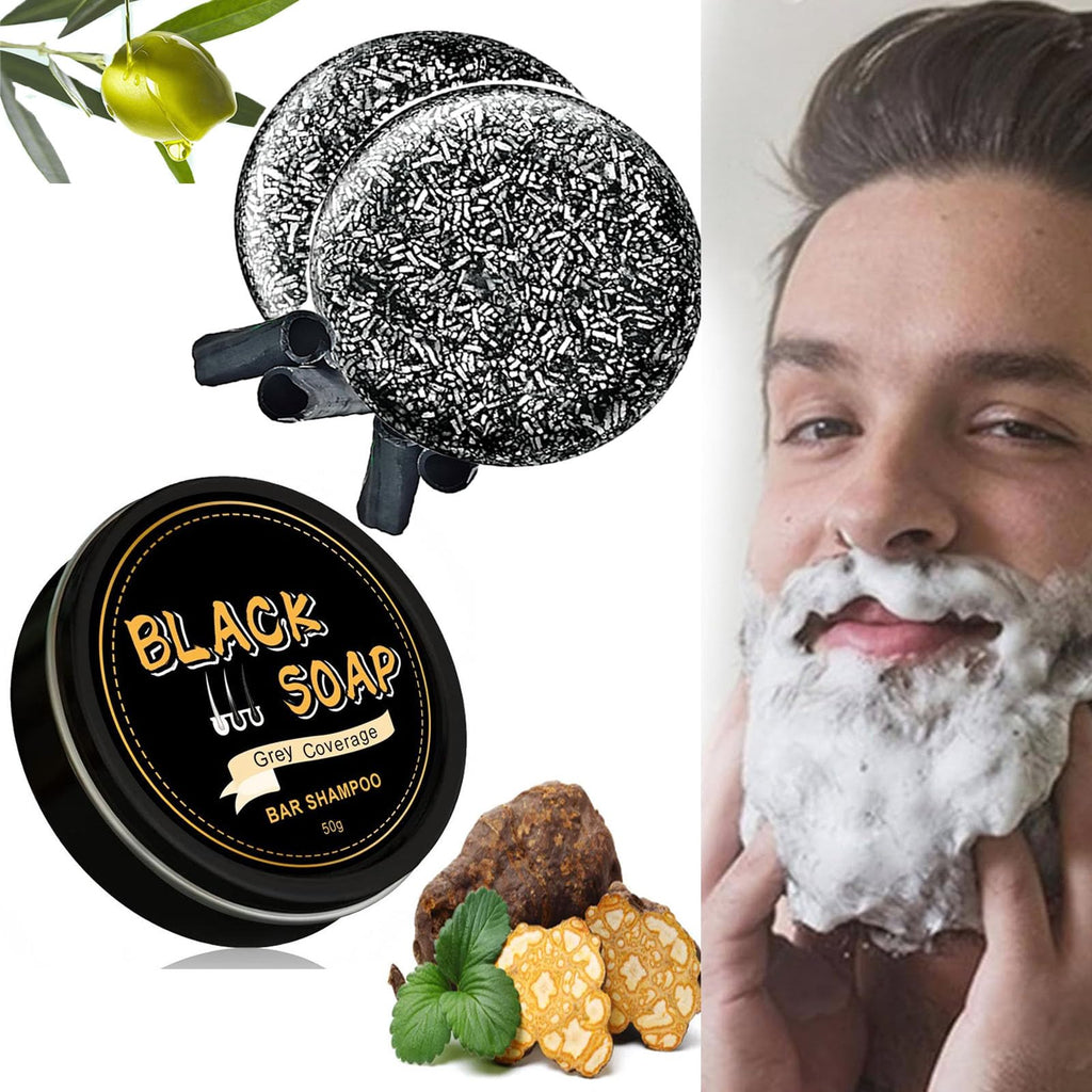 Gray Hair Reverse Bar Black Soap For Gray Hair Darkening Shampoo Bar, Natural Black Soap for Hair & Beard Darkening, Moisturizing & Scalp Care for Men Women 2PACK