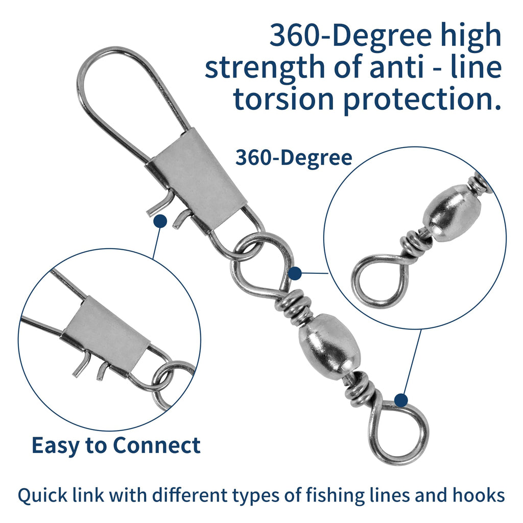 100Pcs Fishing Swivels, 5 Sizes Barrel Snap Swivel Fishing Tackle for Quick Linking of Lures and Lines