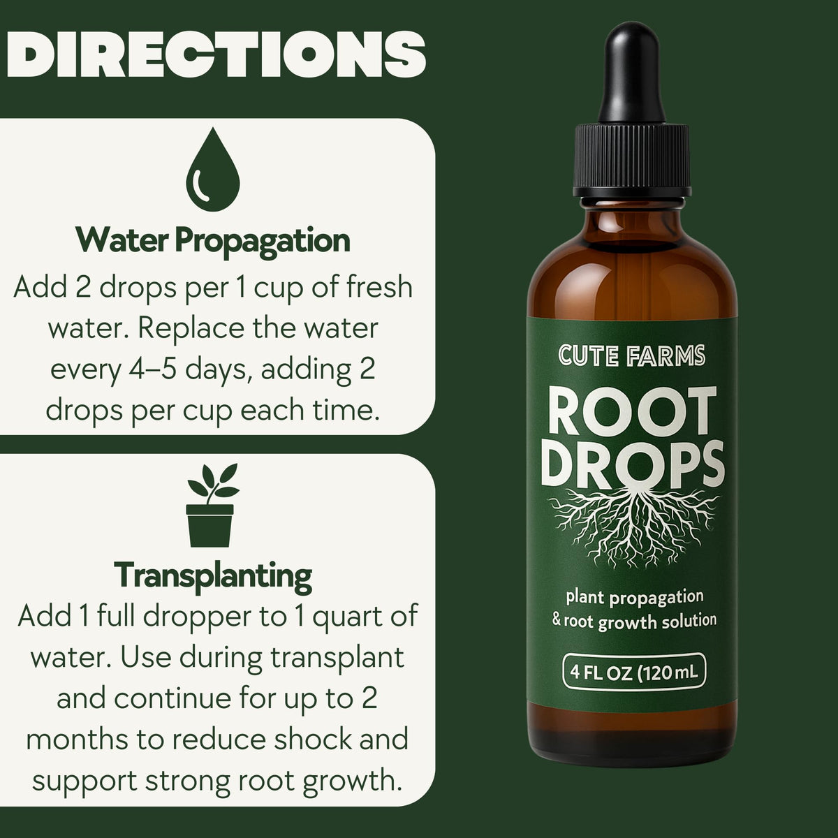 Root Drops - Liquid Rooting Booster | Rapid Growth, Stronger Root System, Reduced Transplant Shock | Ideal for Water, Soil, Leca | Perfect for Indoor Plants: Pothos, Monstera, Philodendron (4 oz)