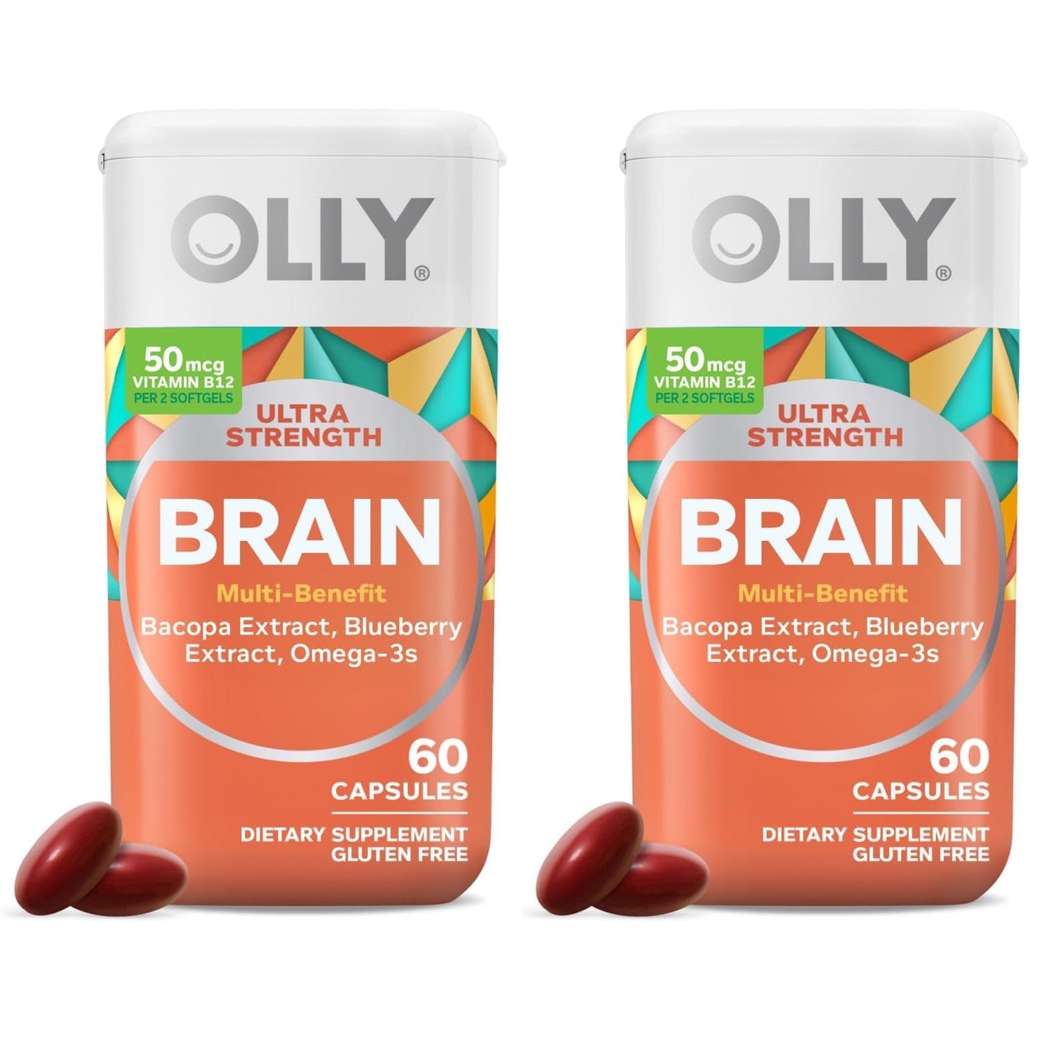 OLLY Ultra Strength Brain Softgels, Omega-3s, Vitamins B6 and B12-60 Count