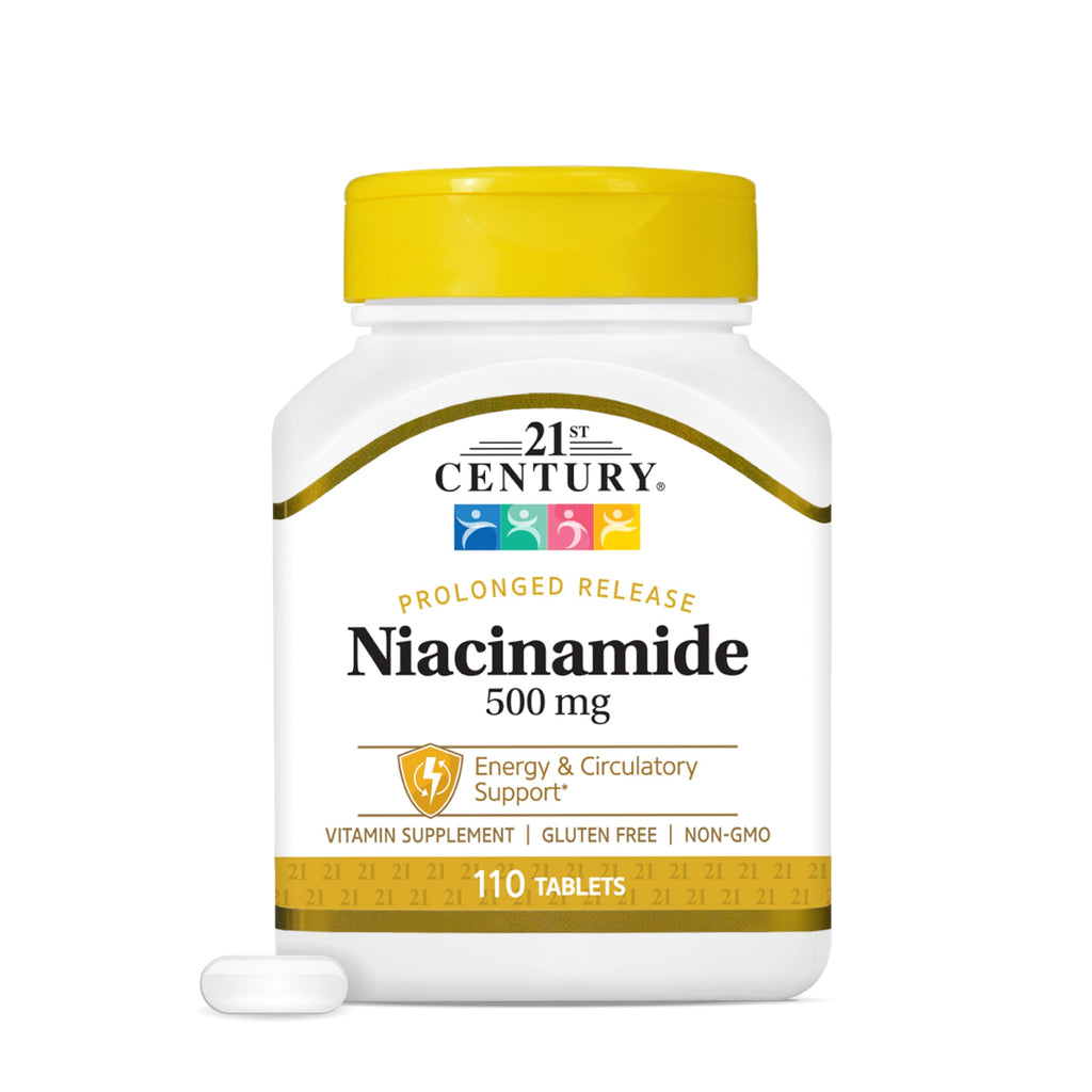 21st Century Niacinamide 500mg Prolonged Release, No Flush, 110 Count | Vitamin B-3 Niacinamide 500 mg, Energy Metabolism & Skin Health Support, No-Flush Formula, Prolonged Release, Non-GMO Tablets