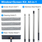 3-in-1 Window Squeegee for Home - 60" Window Cleaning Kit with 3 Microfiber Cloths & Screen Brush, All-in-1 Cleaner Tool for Outdoor Windows, Glass Door & Screens, Lightweight & Easy Storage