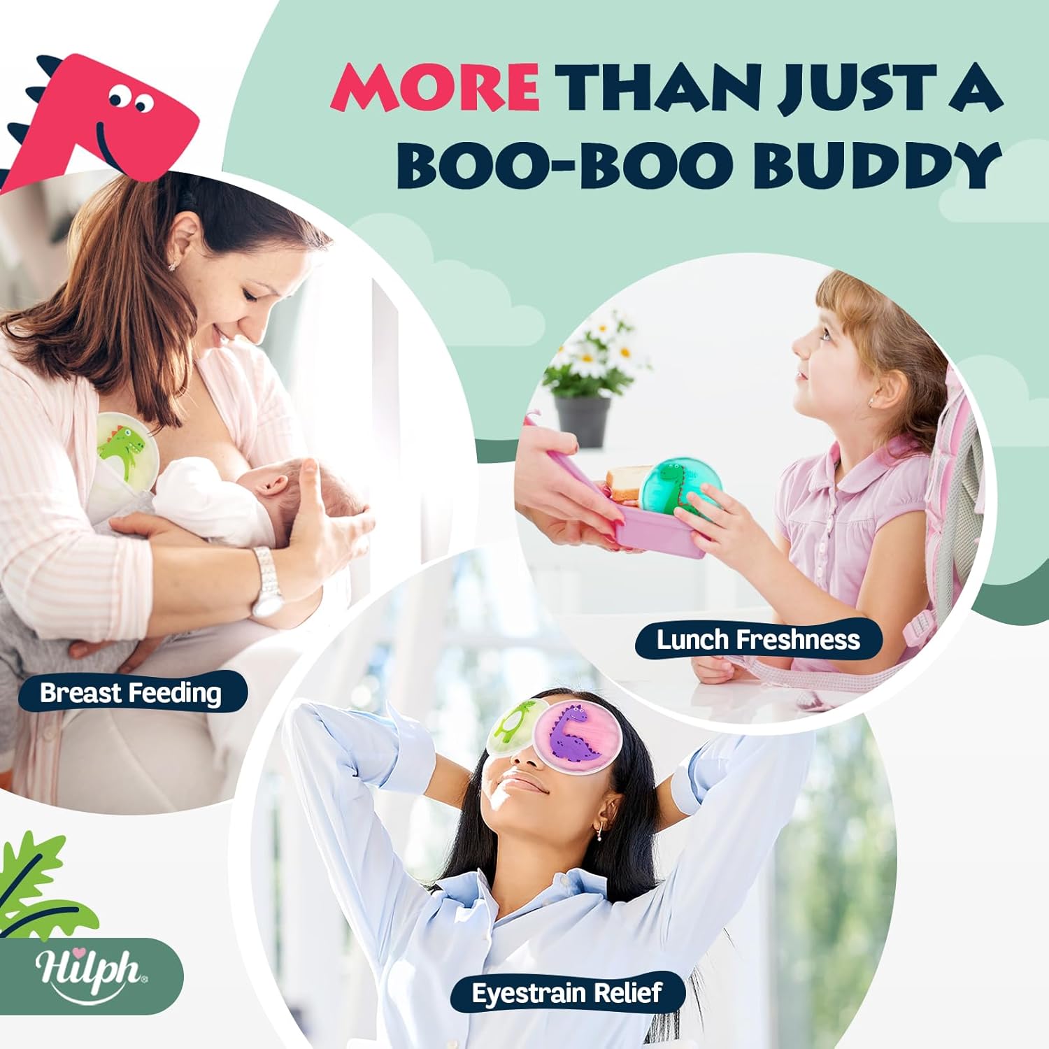 Buy now Hilph Kids Ice Packs for Boo Boos, Toddler Dinosaur Ice Pack Reusable Childrens Boo Boo Buddy Hot Cold Gel Packs for Kids Injuries, Pain Relief, Bumps & Bruises, Breastfeeding, Lunch Box (3 Packs) at indiglob india