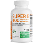 Bronson Super B100 Vitamin B Complex Sustained Release, 120 Tablets | B1, B2, B3, B6, Folic Acid, B12, Biotin & Pantothenic Acid, Energy & Nerve Support, Non-GMO, Gluten-Free & Soy-Free
