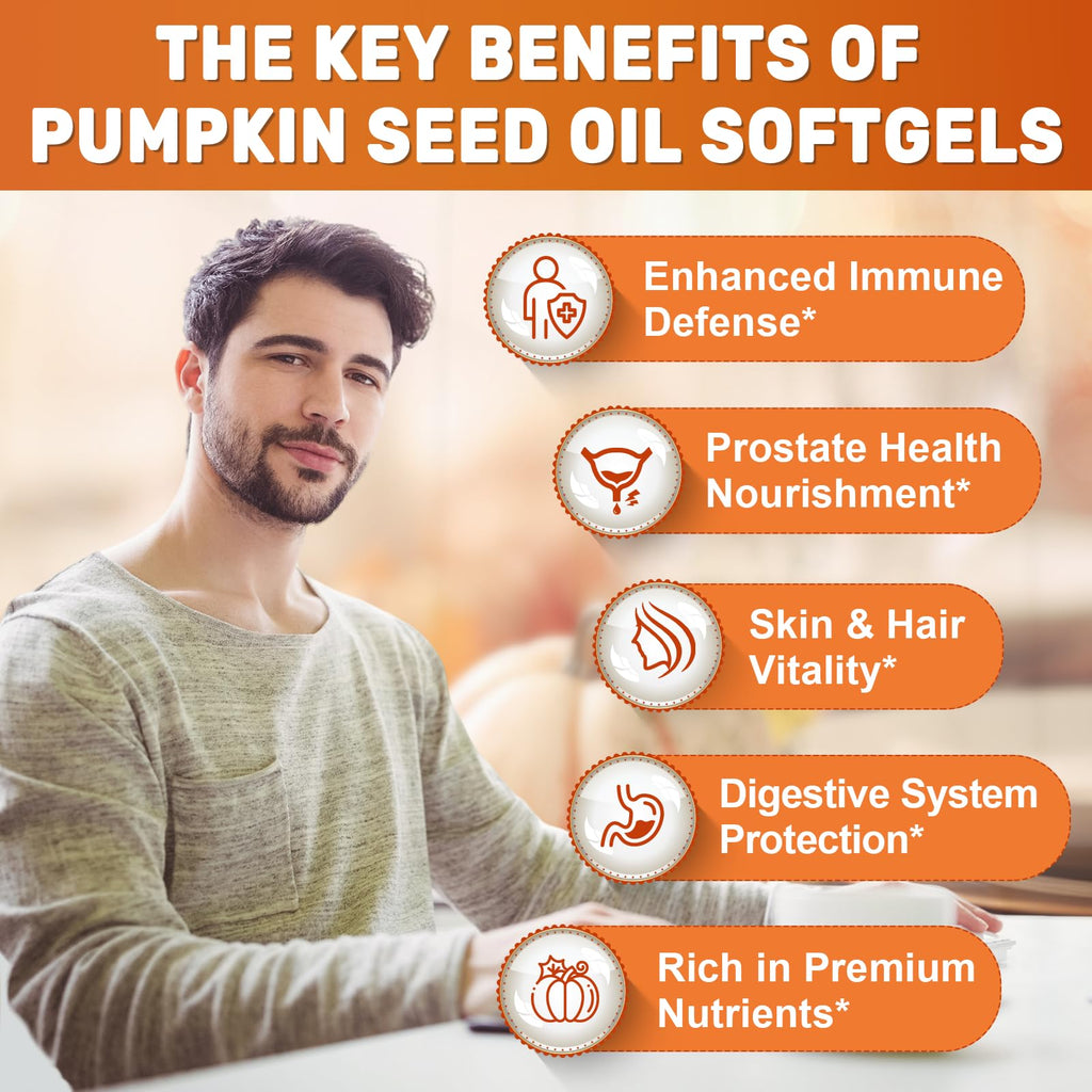 SCOLA Pumpkin Seed Oil with Saw Palmetto,3200mg/Serving,300 Softgels | Cold-Pressed with Essential Fatty Acids & Phytosterols ,Supports Hair , Immune,Bladder & Prostate Health ,Non-GMO