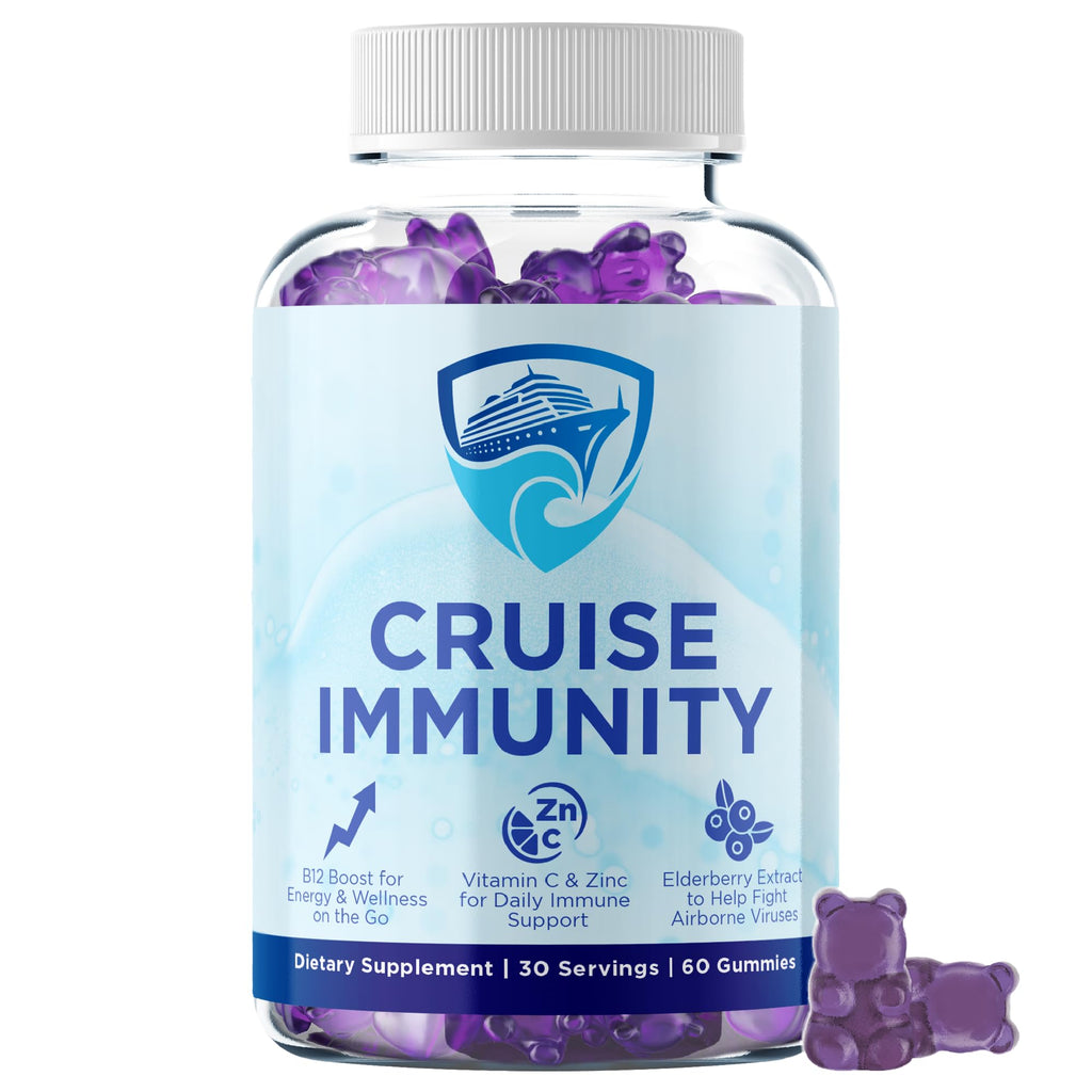 Immune Support Gummies for Cruisers with Vitamin C, B12, Zinc, Elderberry Extract, 60 Gummies, 30 Servings, Cruise and Travel Specific Wellness Supplement