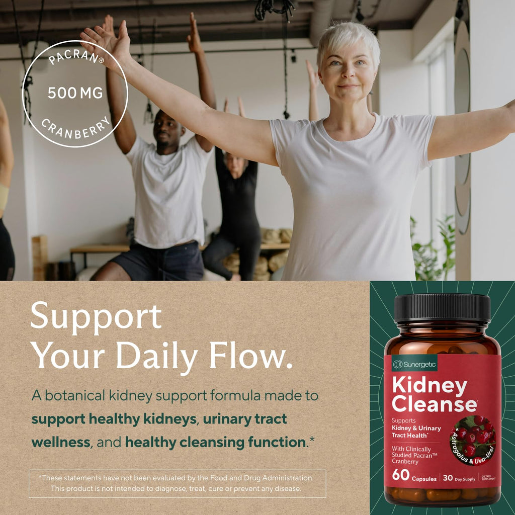 Kidney Cleanse & Detox Support with Cranberry, 60 Vegetarian Capsules | Kidney support supplement with Pacran cranberry, astragalus, uva ursi, nettle, juniper, buchu & urinary tract support