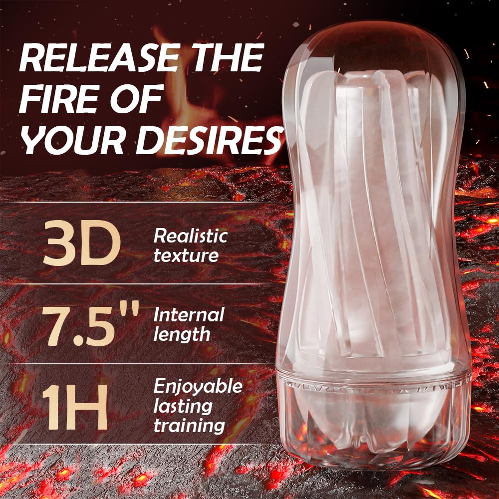 Male Masturbator Sex Toy for Men - Portable Transparent Manual Sucking Pocket Pussy Masturbation Cup with 7.5“ Depth Textured Vagina Blowjob Masturbating Stroker