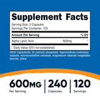 Nutricost Alpha Lipoic Acid 600mg Per Serving, 240 Capsules | Gluten Free, Vegetarian Capsules, Soy Free & GMO-Free