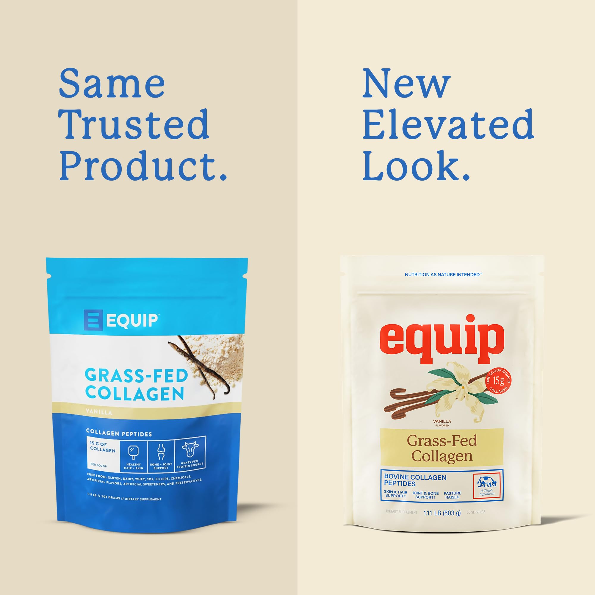 Equip Grass-Fed Hydrolyzed Collagen Powder - Pasture-Raised Bovine Collagen Peptides Powder - 14g Per Scoop - Clean, Daily Supplement for Joints, Gut, Skin, Hair & Nails - Vanilla (30 Scoops)