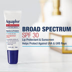 Aquaphor Lip Protectant and Sunscreen Ointment, SPF 30, 0.35 FL OZ | Lip Sunscreen Ointment with Shea Butter Repairs and Protects Dry Lips, Fragrance and Paraben Free