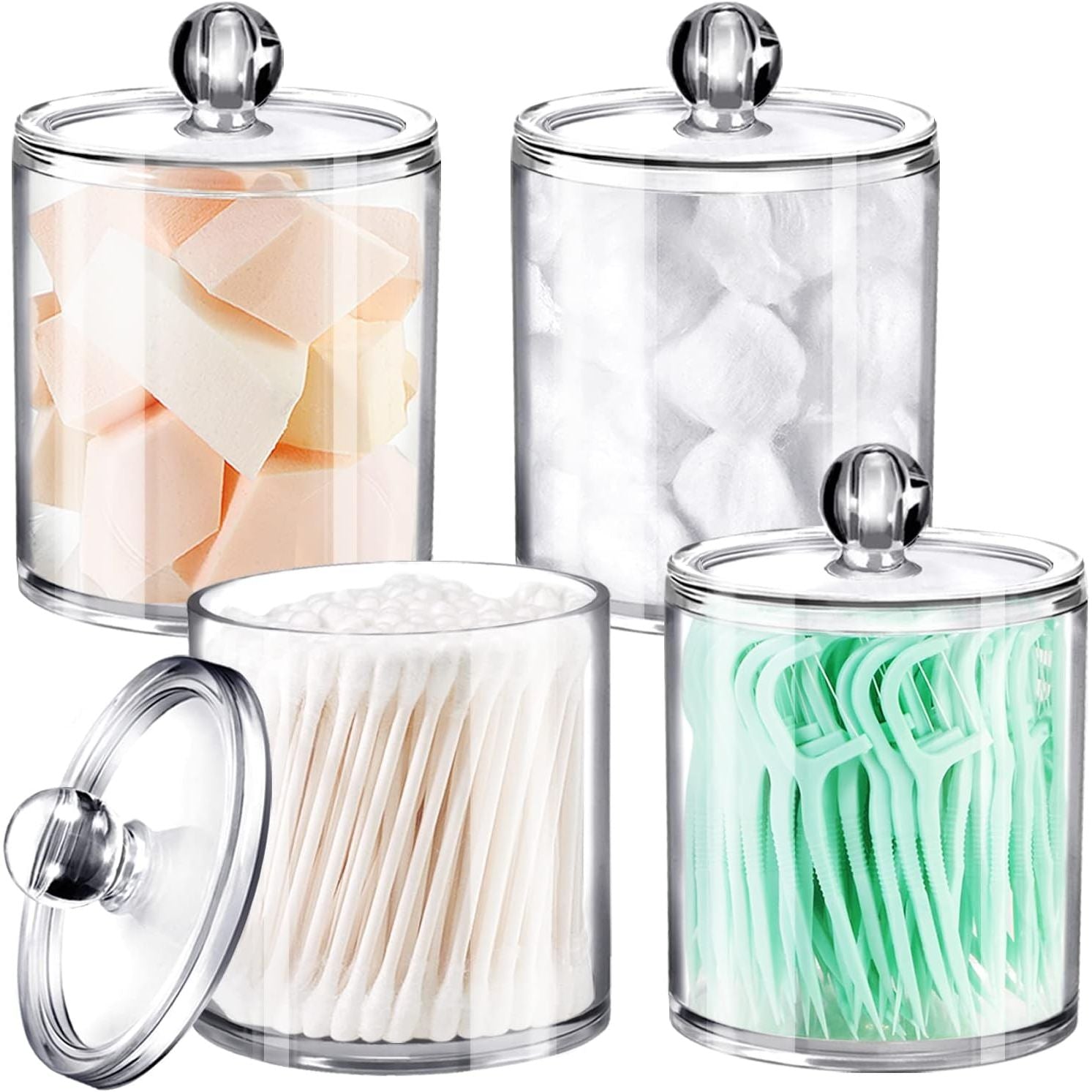 Buy now SheeChung 2 Pack of 10 Oz. Small Clear Plastic Apothecary Jar - Qtip Dispenser Holder Bathroom Vanity Storage Canister Acrylic Jar for Cotton Balls/Swabs/Rounds,Q-tips (Black) 4 Pack Clear at indiglob india