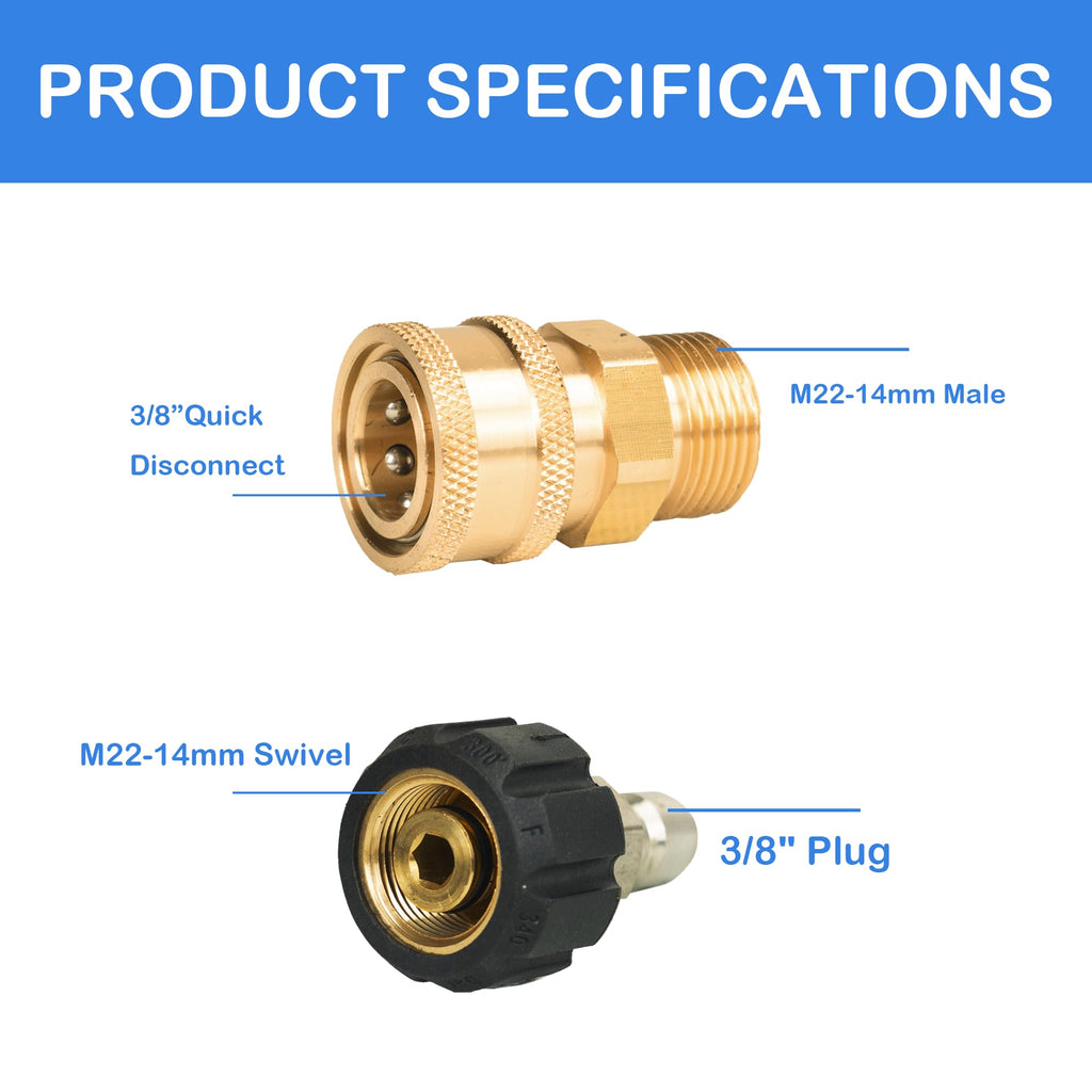Hourleey Pressure Washer Adapter Set, Quick Disconnect Kit with M22 Metric Male Thread Quick Connector, M22 Swivel to 3/8'' Quick Connect, 3/4" to Quick Release, M22 to M22 Convert, 9 Pack