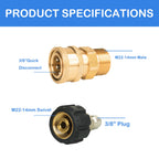 Hourleey Pressure Washer Adapter Set, Quick Disconnect Kit with M22 Metric Male Thread Quick Connector, M22 Swivel to 3/8'' Quick Connect, 3/4" to Quick Release, M22 to M22 Convert, 9 Pack