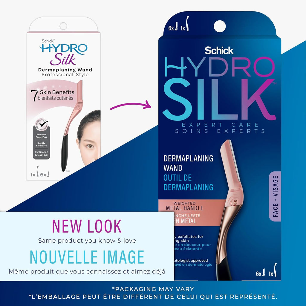Buy now Schick Hydro Silk Dermaplaning Wand, Dermaplaning Tool for Face | Dermaplane Razor for Women Face, Eyebrow Razor, Peach Fuzz Remover, Includes 1 Weighted Metal Handle with 6 Refill Blades at indiglob india