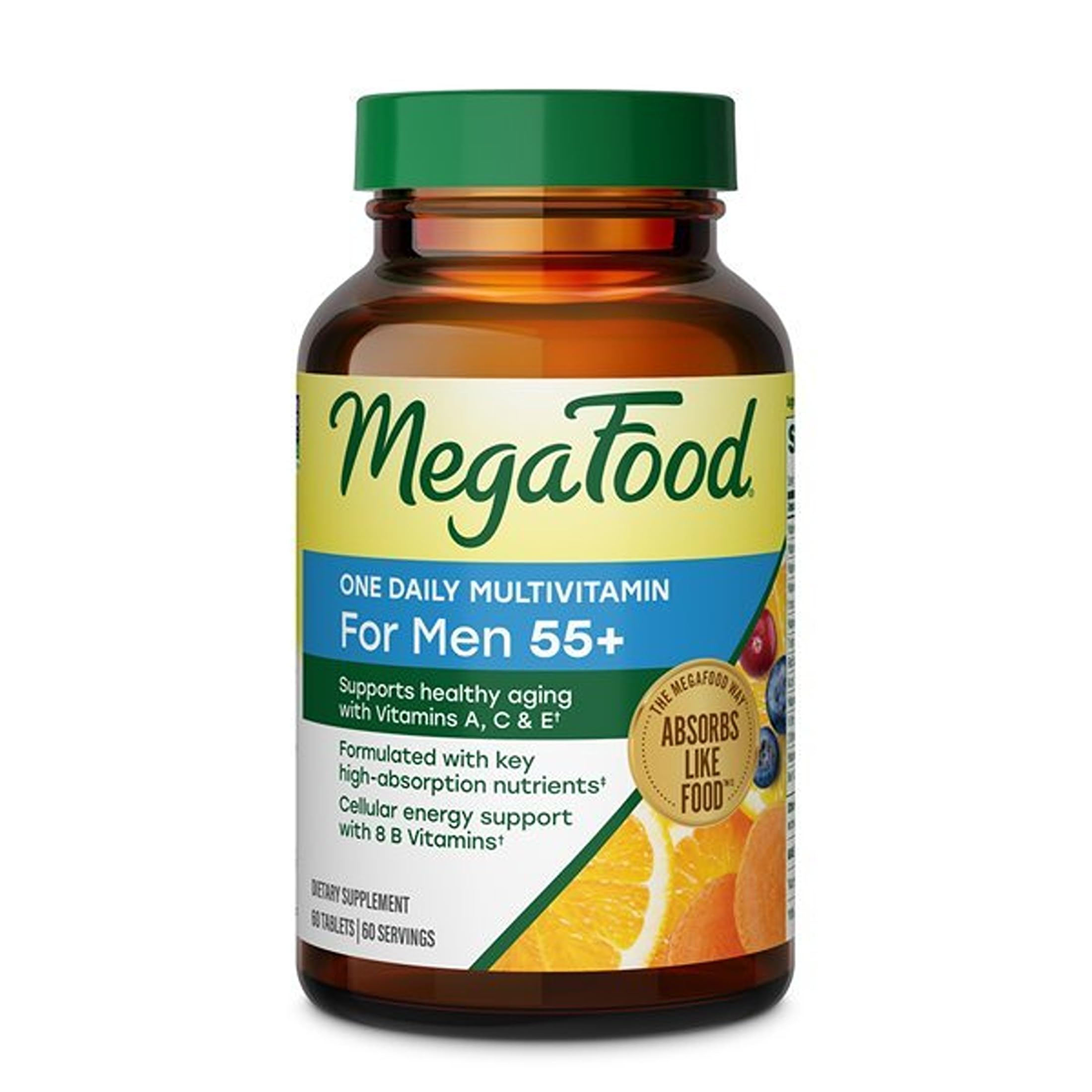 MegaFood One Daily Multivitamin for Men 55+ with 19 Nutrients, 60 Tablets | Supports Healthy Aging with Vitamin C, A, E, Cellular Energy Support with B Vitamins, D3 & Zinc, Vegetarian, 60 Servings