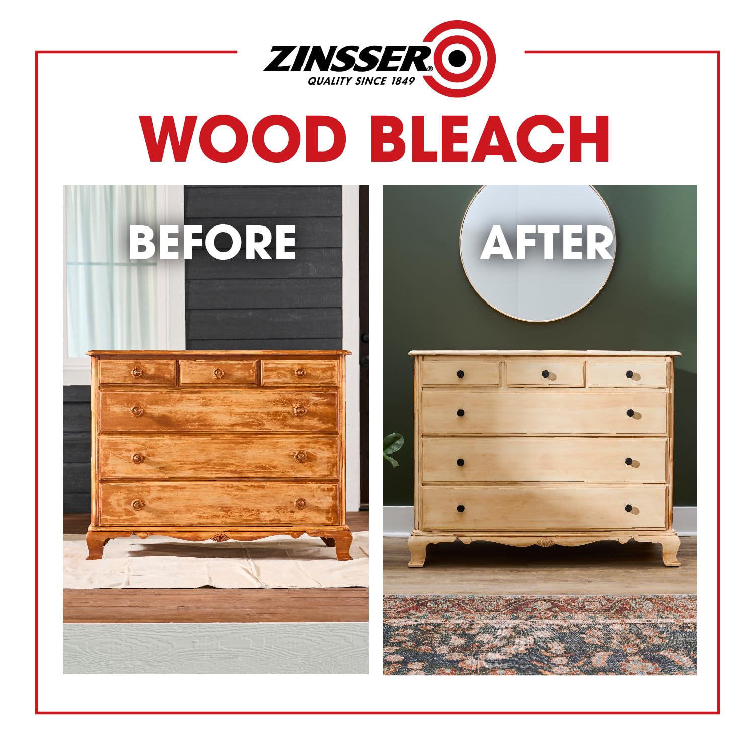Buy now Zinsser Wood Bleach Kit | Lighten Furniture, Floors, Cabinets, Trim | Removes Red Tone | 2-Step Brightening System | 2-Step 8 fl. oz. Kit (16 fl. oz. Total) at indiglob india