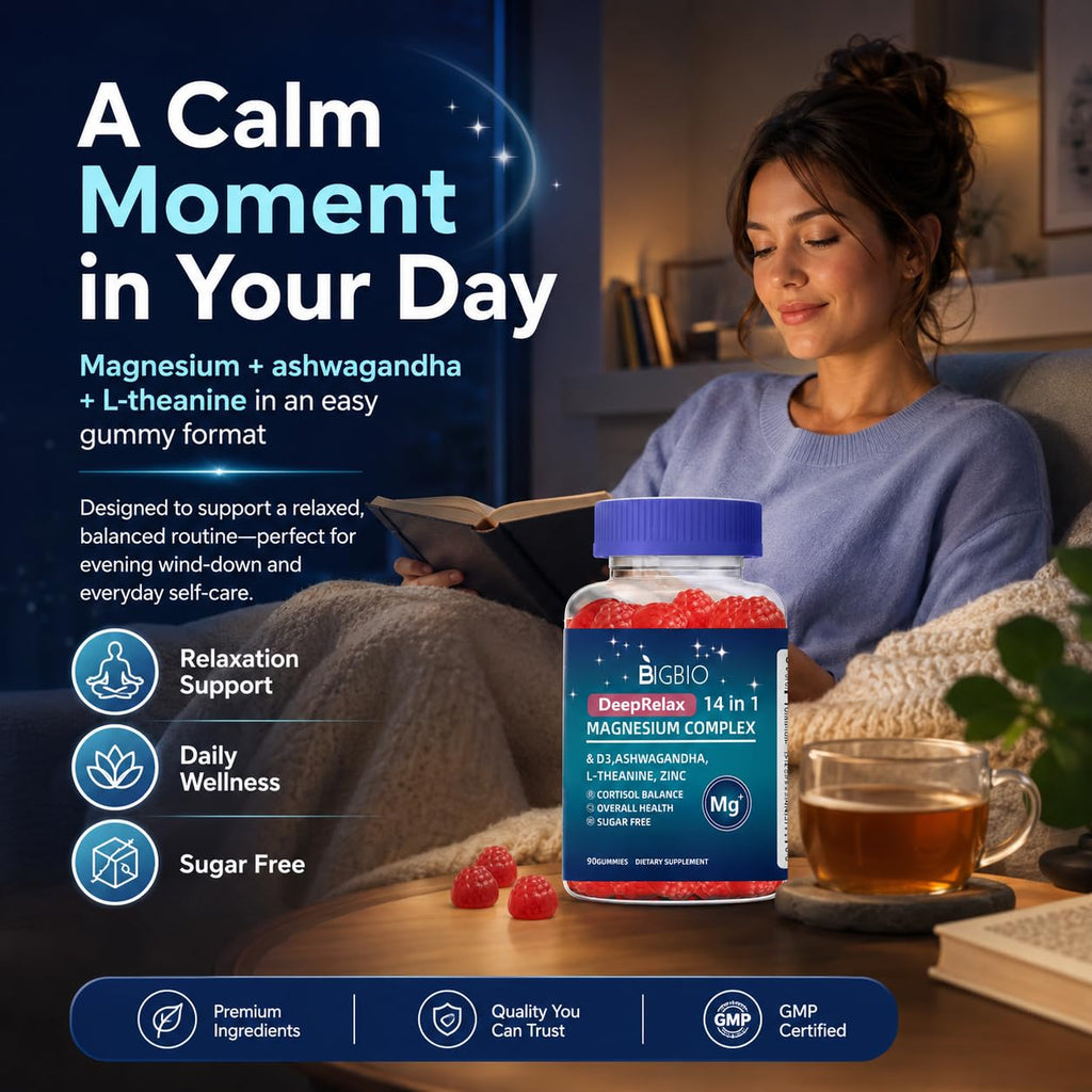 Magnesium Complex 14-in-1 Gummies Sugar-Free – with Ashwagandha, L-Theanine, D3 & Zinc – Cortisol Supplements for Women – Berry Flavor 90 Gummies 45 Servings