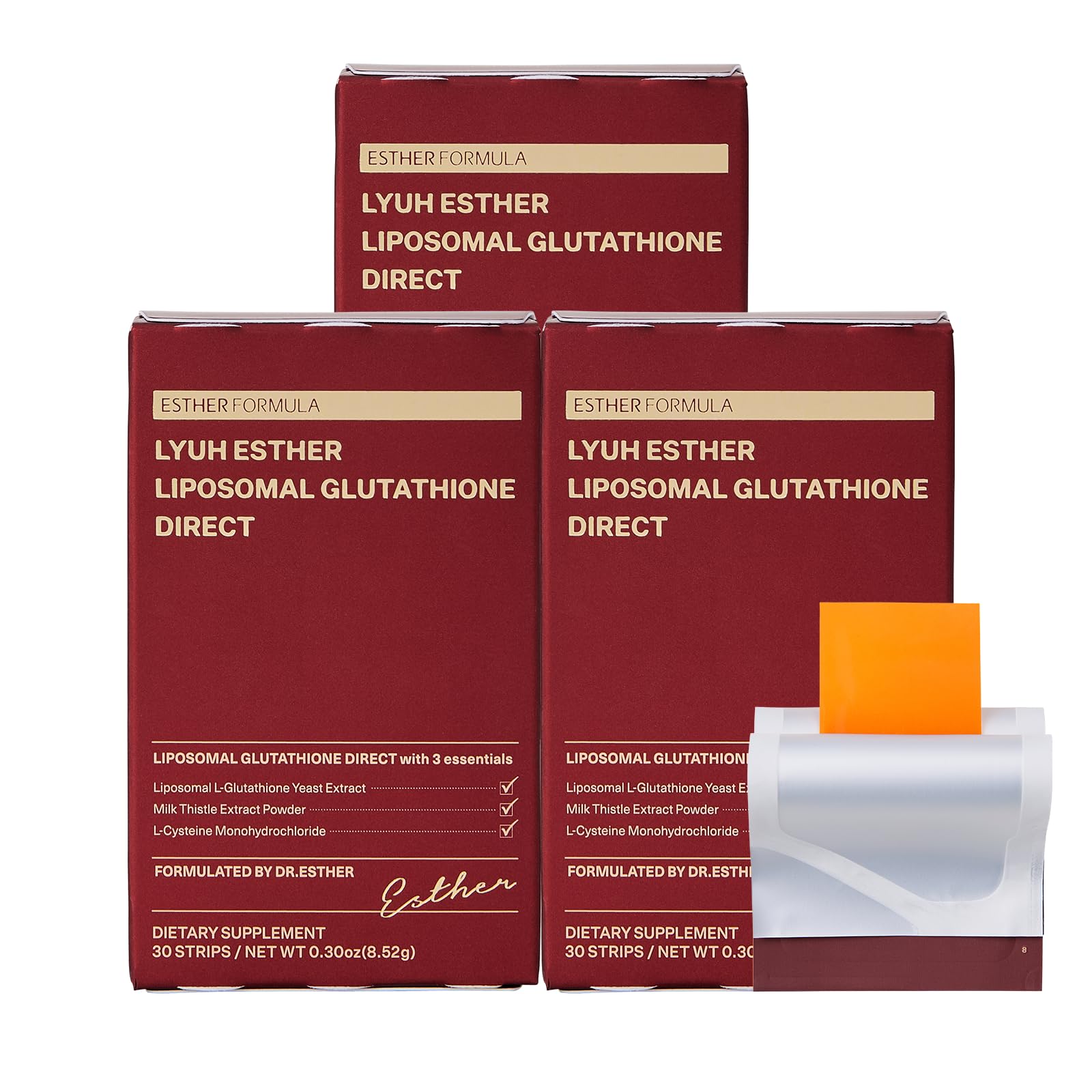 ESTHER FORMULA Liposomal Glutathione Strips (30 ct) - Glutathione Direct | Liposomal Glutathione Supplement with 90% Pure L-Glutathione for Antioxidant & Skin Glow Support, Fast-Absorbing Oral Strips