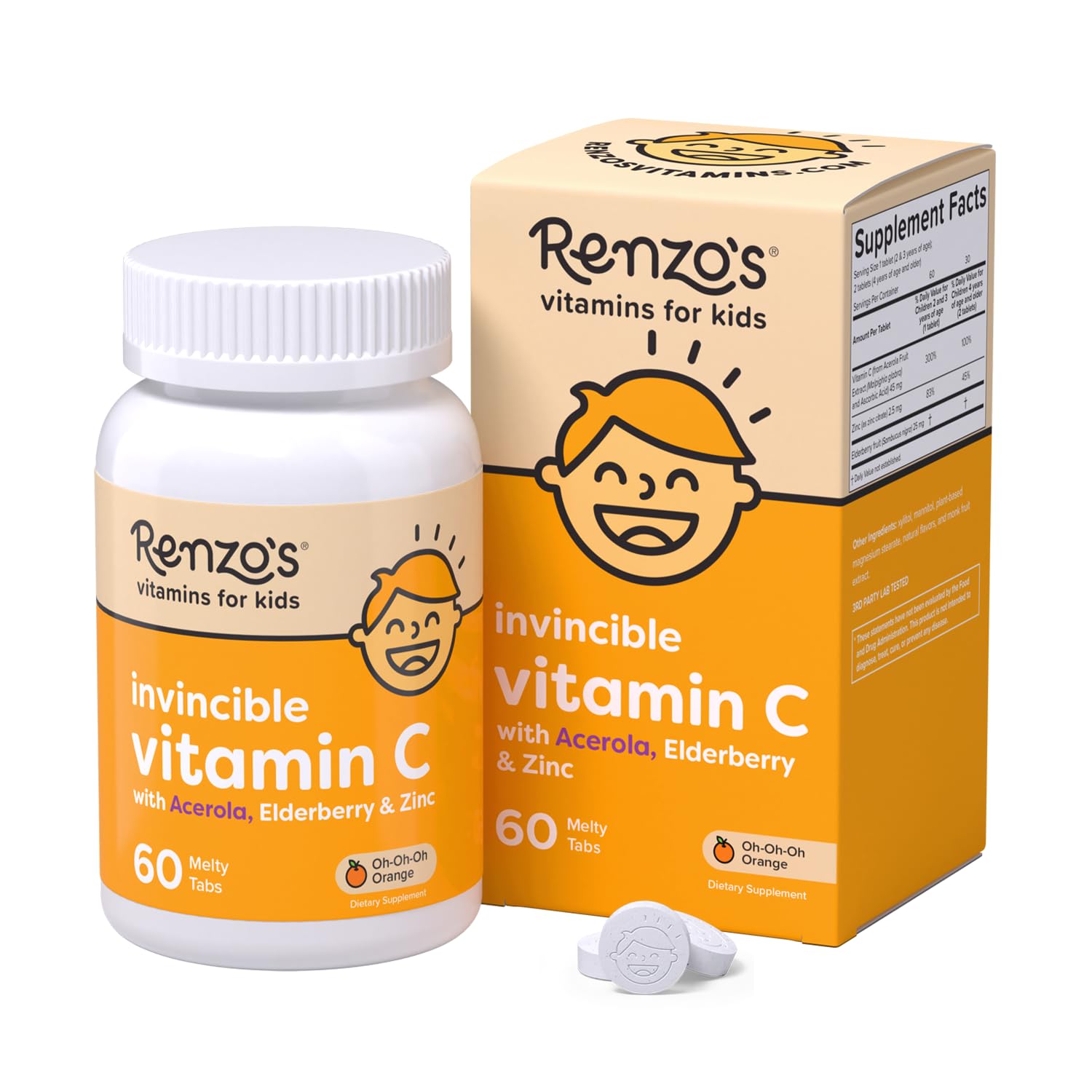 Renzo's Roll Call Immunity Kids Immune Support, Dissolvable Tabs, 30-Count | Clinically-Studied IMMUSE Postbiotic & Probiotic Immunity Blend, Classroom Support, Sugar-Free, Orange Flavor, 1-Month Supply