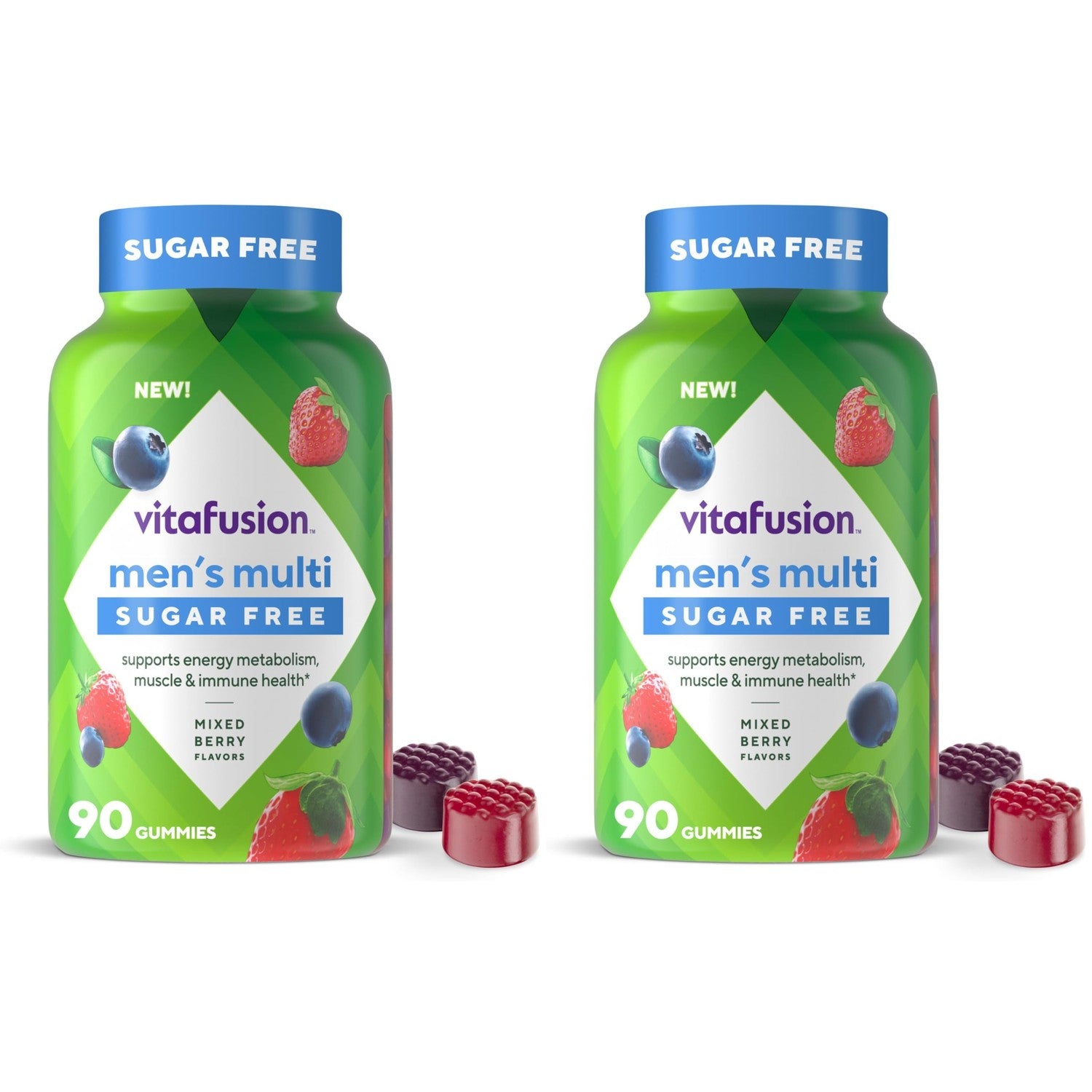 Vitafusion Sugar Free Men’s Multi Daily Gummy Multivitamins, Supports Energy Metabolism, Muscle and Immune Health (1), Mixed Berry Flavors, (Pack of 2)