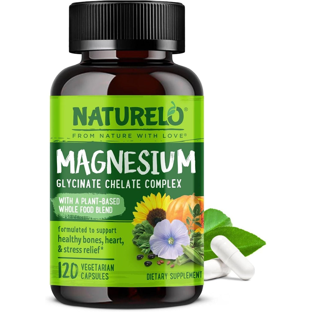 Buy now NATURELO Magnesium Glycinate Chelate Complex - 200 mg Magnesium with Organic Vegetables to Support Sleep, Calm, Muscle Cramp & Stress Relief - Gluten Free, Non GMO - 120 Capsules at indiglob india