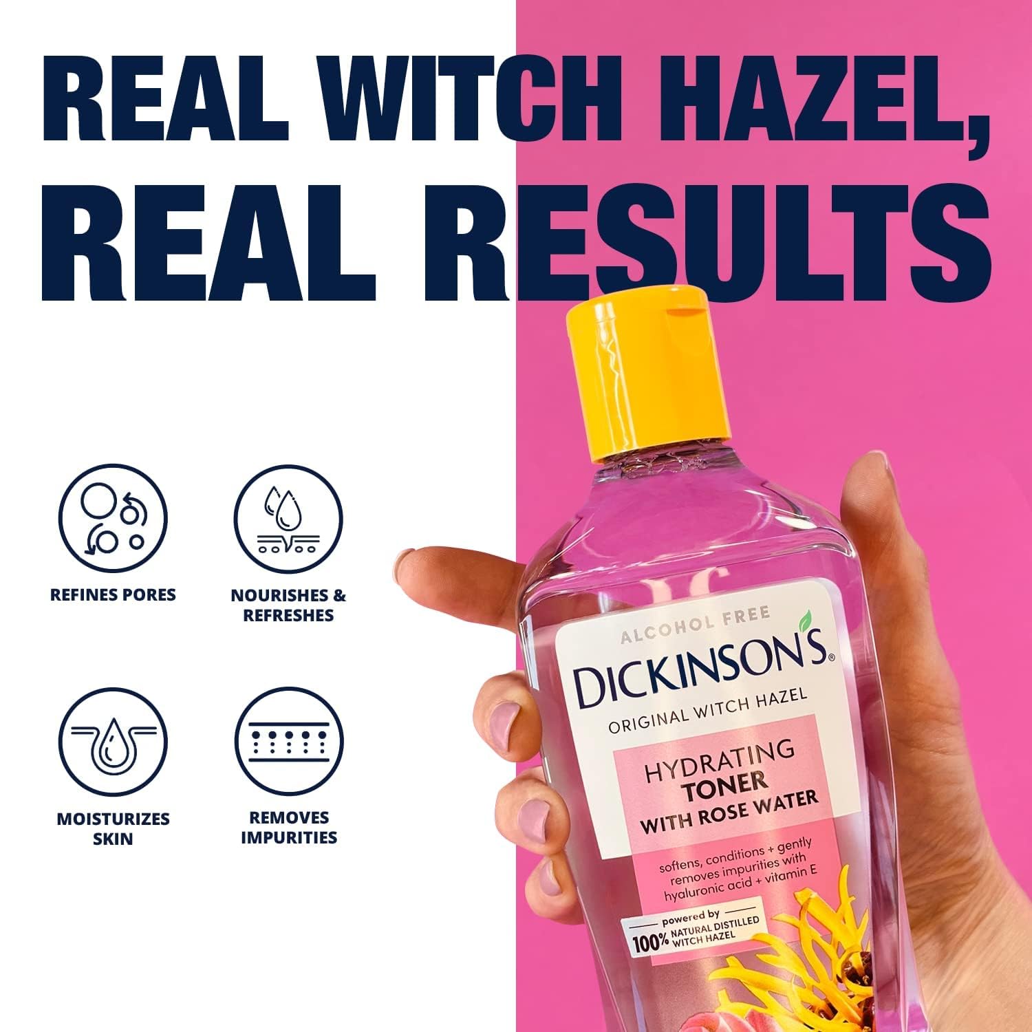 Dickinson's Witch Hazel Hydrating Toner with Rosewater | 16 Fl Oz | Alcohol-Free, Enhanced 100% Natural Formula; Hydrates, Soothes & Balances Skin