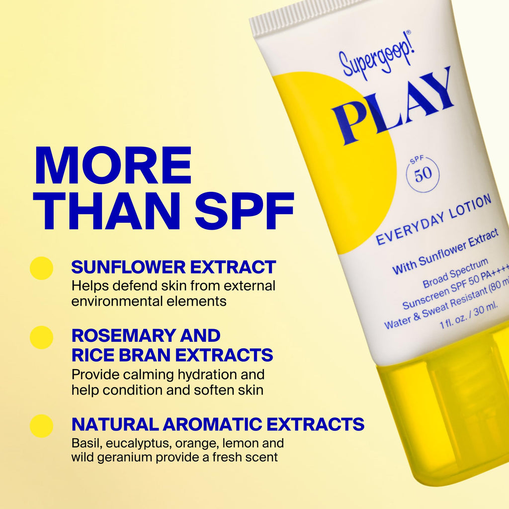 Supergoop! PLAY Everyday Lotion SPF 50 - Broad Spectrum Body & Face Sunscreen - Great for Active Days - Fast Absorbing, Water & Sweat Resistant - 18 fl oz