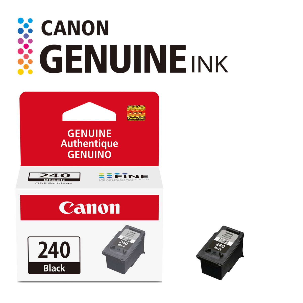 Canon PG-240 Genuine Black Ink Cartridge, Compatible with MG2120/3120/4120, MX512/432/472/372/392/522/532/452, MG2220/3220/4220/3520/3620, TS5120