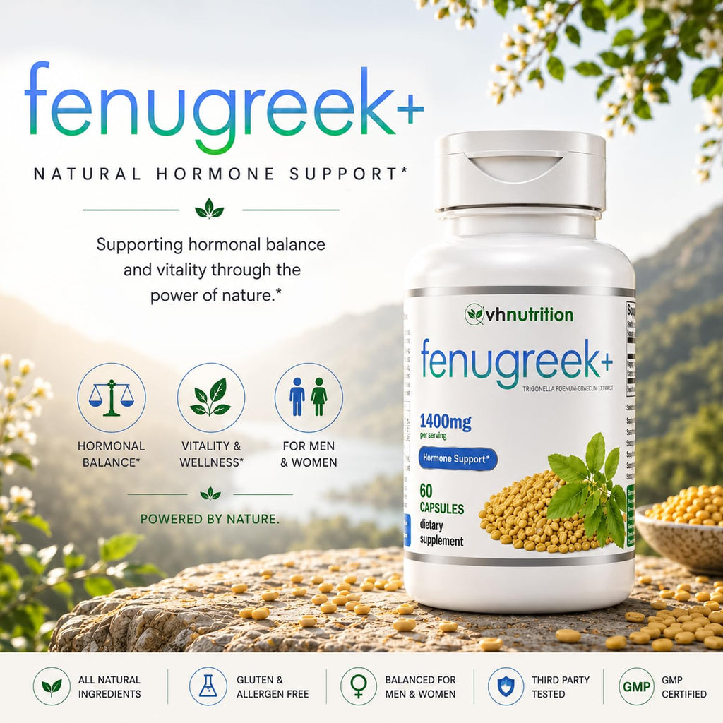 VH Nutrition Fenugreek+ 1400mg Capsules for Men & Women, 60 Count