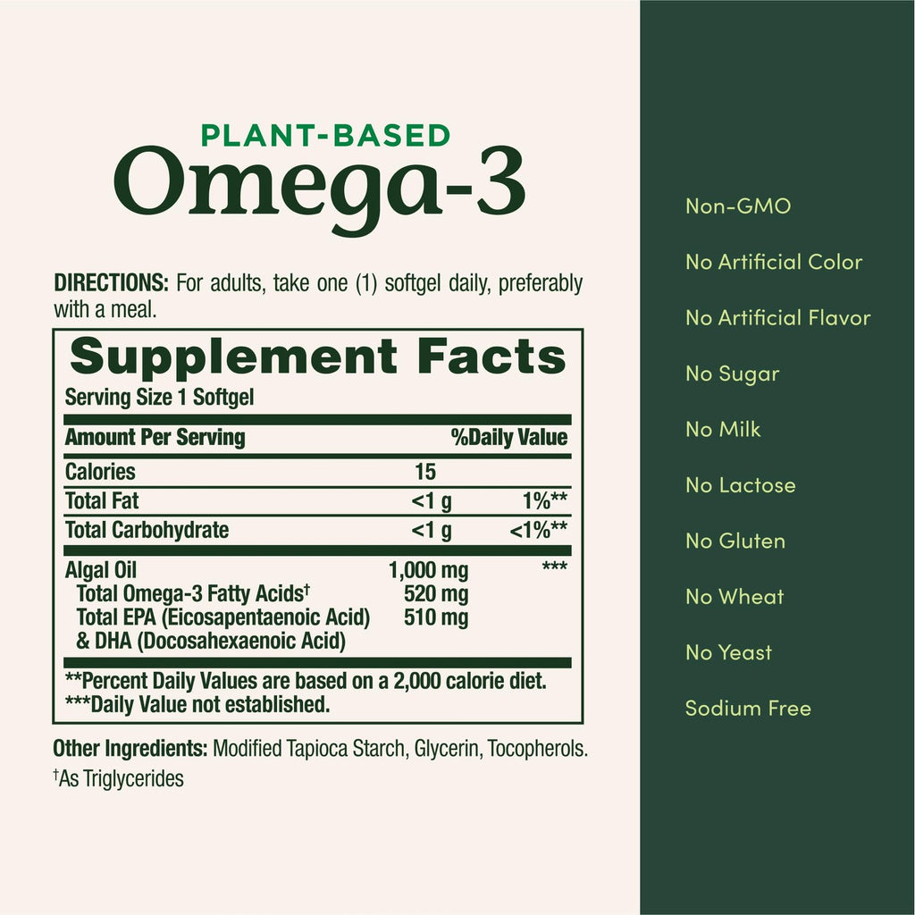 Nature's Bounty Omega 3, Plant-Based Omega 3 Fatty Acid Supplement, 30 Ct