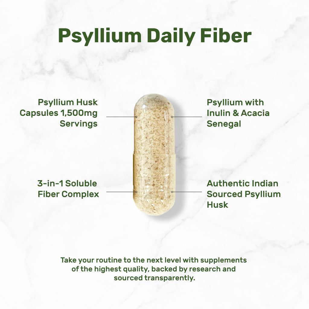 Psyllium Husk 1500mg Per Serving, 300 Capsules – 3 in 1 Fiber Supplement with Inulin & Acacia Complex – Natural Soluble Fiber, Supports Digestive Health* – Plant Based, Non-GMO