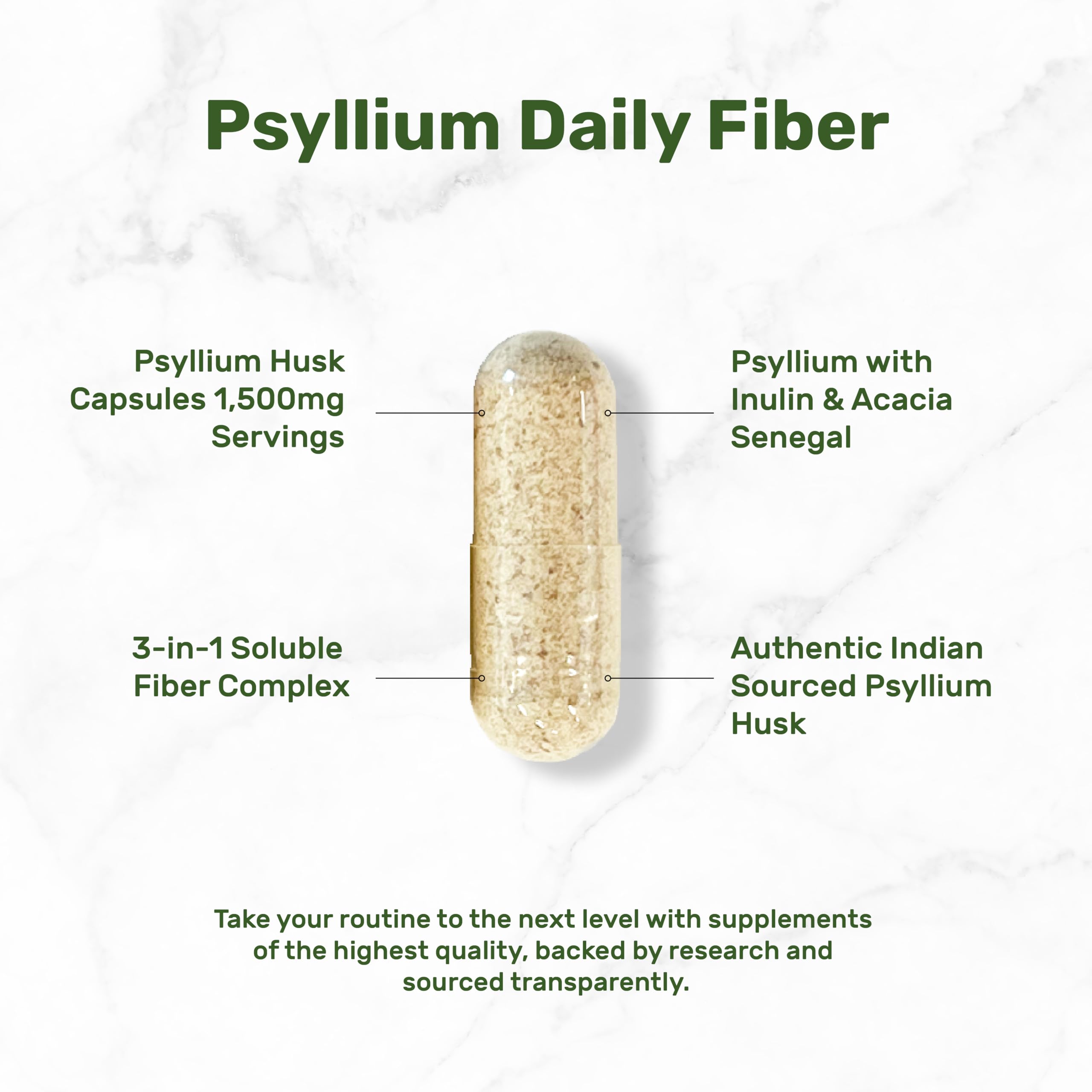 Psyllium Husk 1500mg Per Serving, 300 Capsules – 3 in 1 Fiber Supplement with Inulin & Acacia Complex – Natural Soluble Fiber, Supports Digestive Health* – Plant Based, Non-GMO