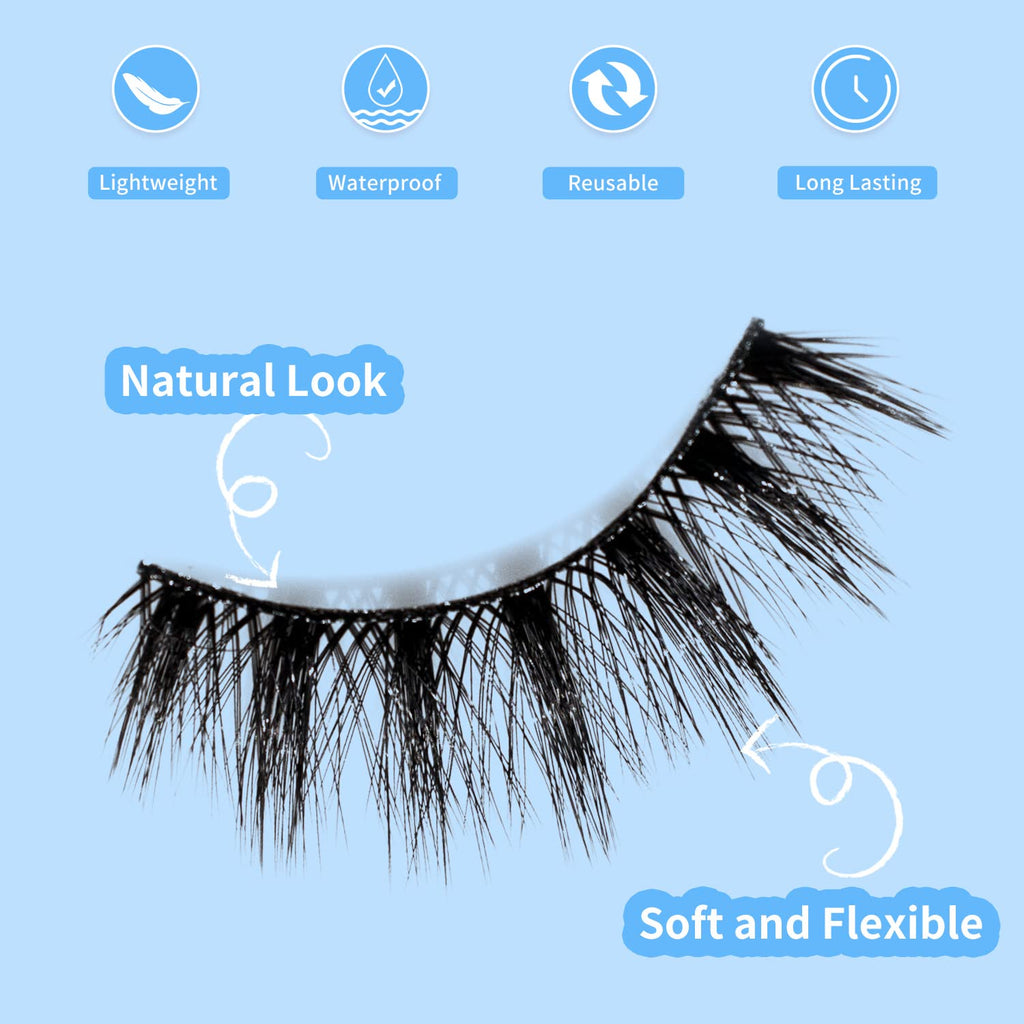 Magnetic Eyelashes and Eyeliner Kit, Reusable Magnetic Lashes 3D Natural Look with Eyeliner and Tweezers, Lightweight & Sweatproof False Eyelashes No Glue Needed
