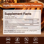 Ceylon Cinnamon with MCT Oil, True Sri Lanka Ceylon Cinnamon Highly Bioavailable Herbal Extract, Energy & Glucose Metabolism Support, Cardiovascular Wellness, Antioxidant Boost, 300 Softgels