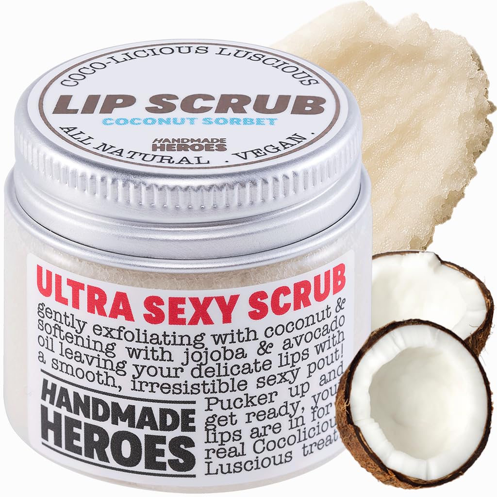 Buy now Handmade Heroes 100% Natural Lip Scrub, Vegan Conditioning Coconut Exfoliator - Gentle Exfoliant, Sugar Polish and Scrubber for Chapped Dry Lips, 1oz (Coconut Sorbet) at indiglob india