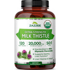 Zazzee USDA Organic Milk Thistle 50:1 Extract, 120 Vegan Capsules | 80% Silymarin Flavonoids, 4 Month Supply, Silybum Marianum, Liver Support & Detox Support, All-Natural, Non-GMO, Made in USA