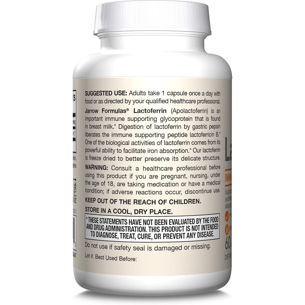 Buy now Jarrow Formulas Lactoferrin 250 mg - Immune-Supporting Glycoprotein - for Healthy Immune System Support & Iron Absorption - Freeze Dried - Gluten Free - Non-GMO - 60 Capsules (Servings) at indiglob india