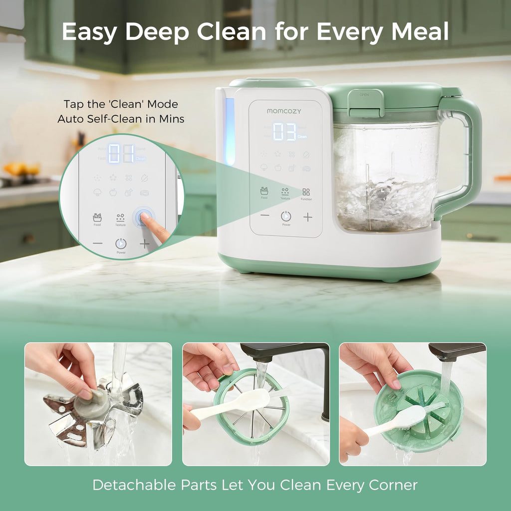 Momcozy AutoMeal Baby Food Maker – One-Step Auto Steam & Blend Food Processor, 15oz Large Cup & 6-Blade Design, Self-Cleaning, Auto 3-Stage Texture Settings for Effortless Homemade Baby Puree