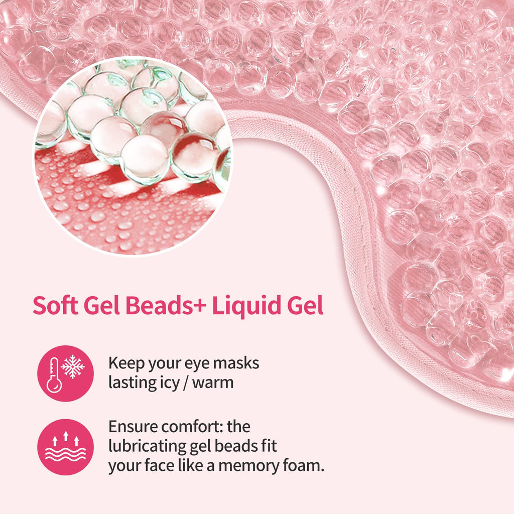 2PCS Gel Eye Mask Reusable Cold Therapy Gel Bead Eye Mask for Puffiness/Dark Circles/Eye Bags/Dry Eyes/Headaches/Migraines/Stress Relief, Cold Compress Mask (Pink)