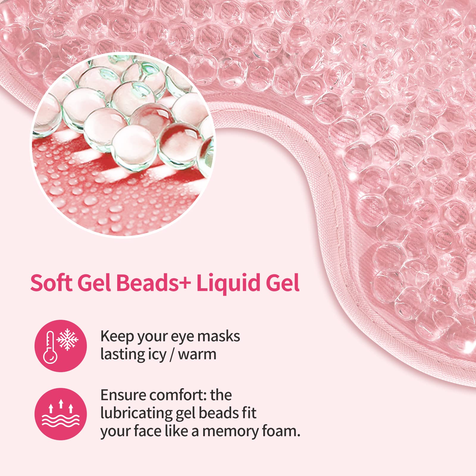 2PCS Gel Eye Mask Reusable Cold Therapy Gel Bead Eye Mask for Puffiness/Dark Circles/Eye Bags/Dry Eyes/Headaches/Migraines/Stress Relief, Cold Compress Mask (Pink)
