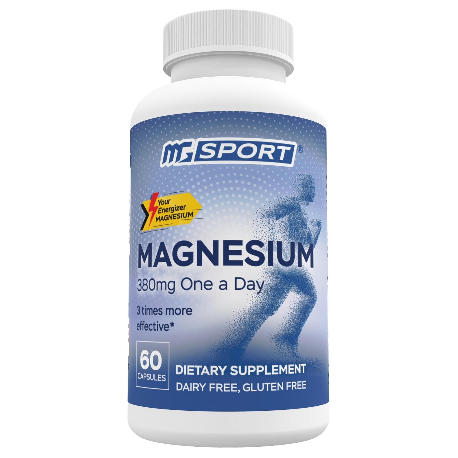 MGSPORT Magnesium Supplement 380mg, 60 Servings | High Intracellular Absorption Complex Formula, With Vitamins B6, D, E, Supports Muscle Function, Supports Sleep Quality