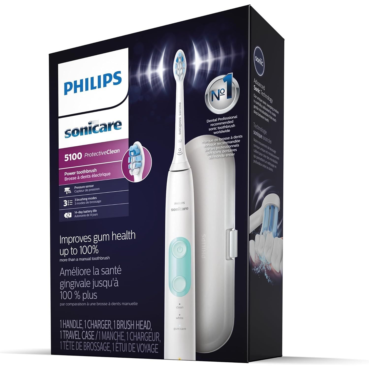 Buy now Philips Sonicare ProtectiveClean 5100 Rechargeable Electric Toothbrush, with Pressure Sensor, 3 Cleaning Modes, SmarTimer and QuadPacer, 14-Day Battery Life, Travel Case, White, Model HX6857/11 at indiglob india