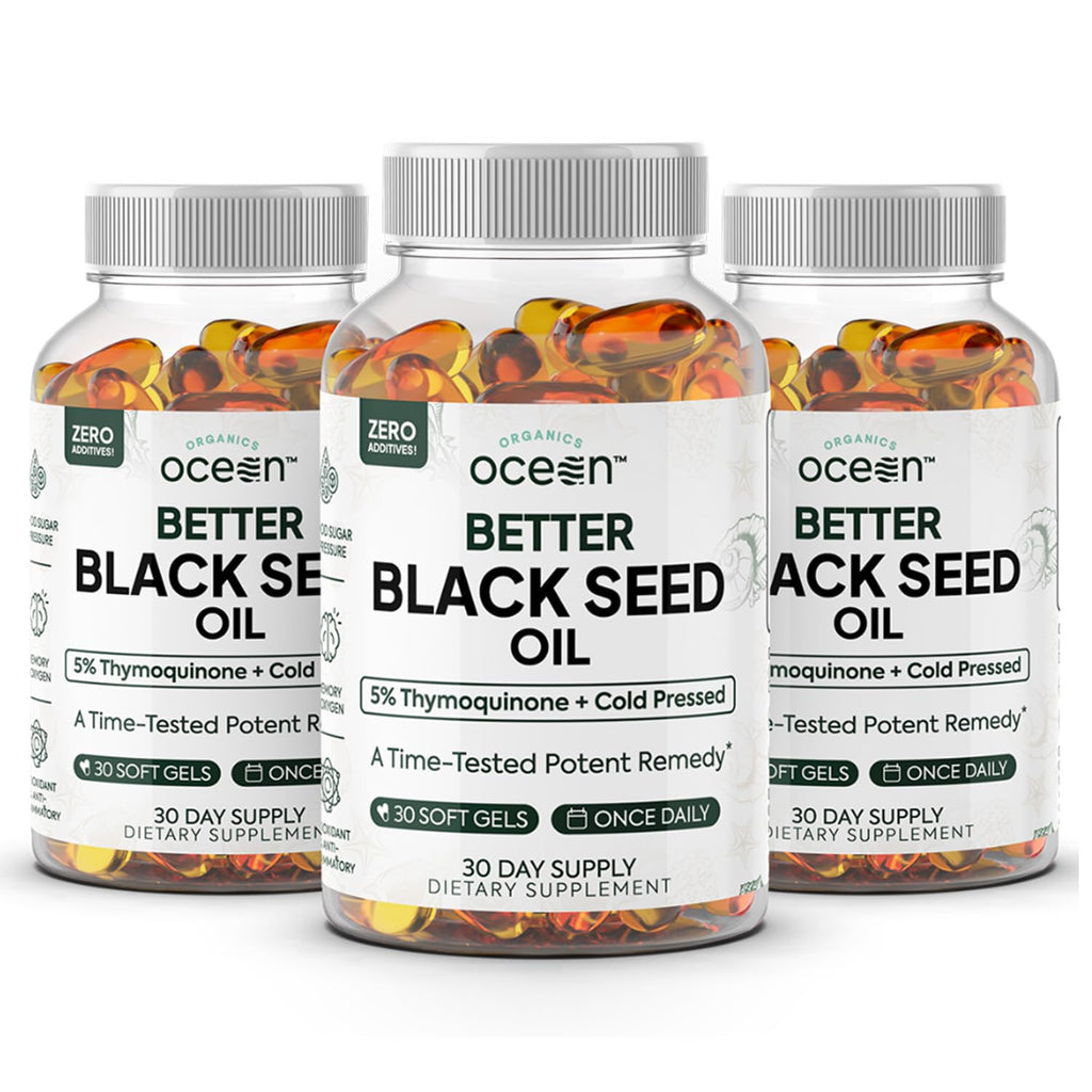 Organics Ocean Better Black Seed Oil Cold Pressed - Pure Nigella Sativa Oil for Immune Support - 5% Thymoquinone - Support Memory, Vitality, and Cellular Health